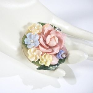 Real Shell Flower Brooch, Floral Pin, Mid-Century